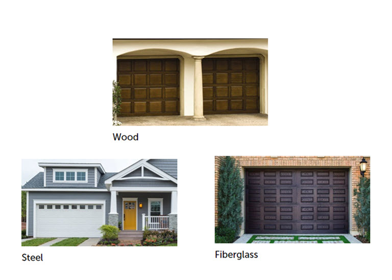 garage door material options - steel, wood, fiberglass
