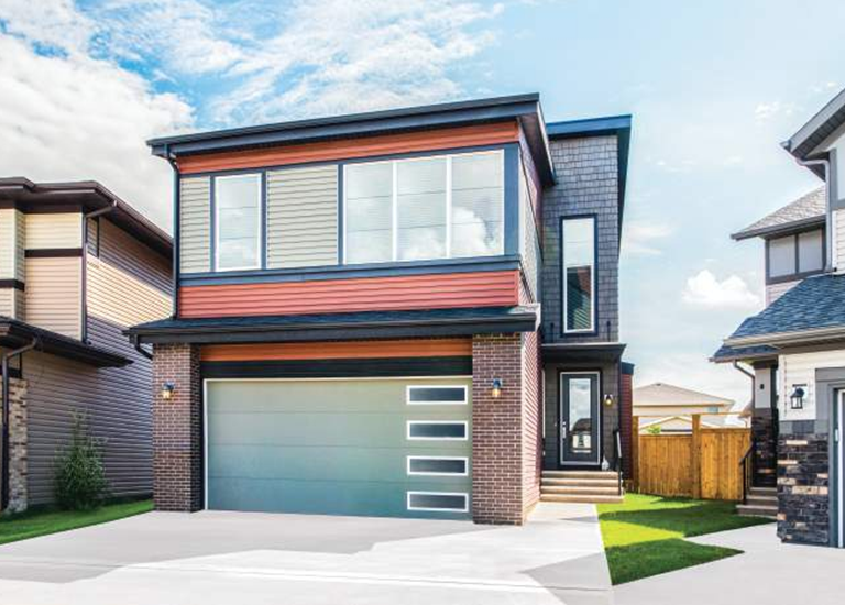 Green Garage Door with Vertical Windows