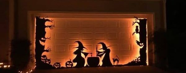 halloween witches on garage door