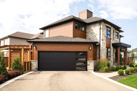 brown garage door with vertical windows