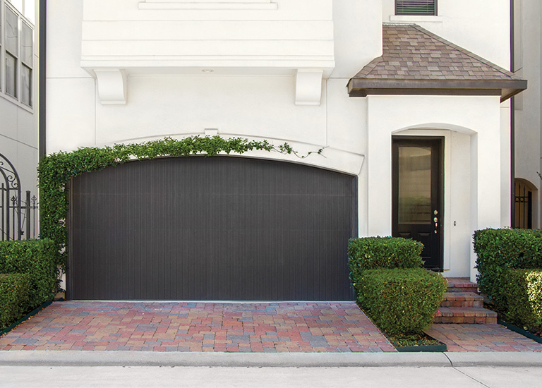 black modern wood flush garage door