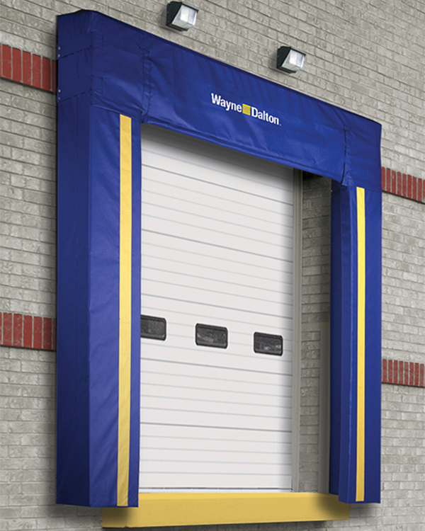 blue foam dock shelter with white commercial door