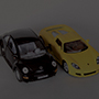 dark gray glass swatch showing black and yellow toy cars