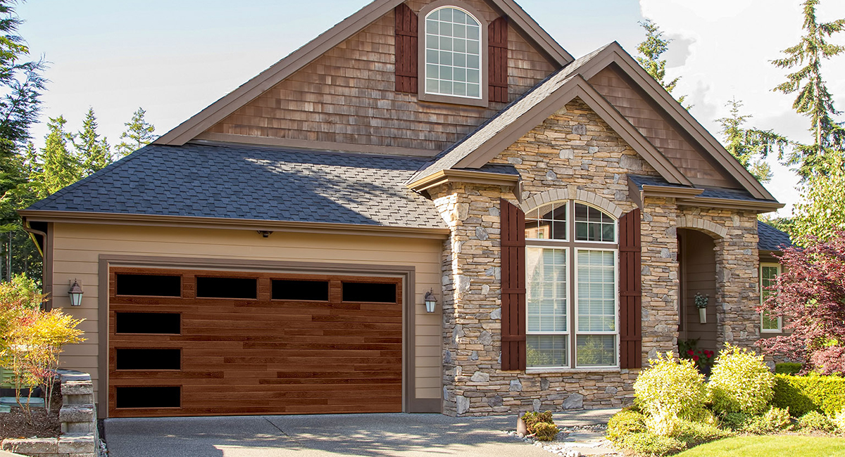 Flush Panel Medium Oak Plank Wood Grain Impressions finish Clear Long windows
