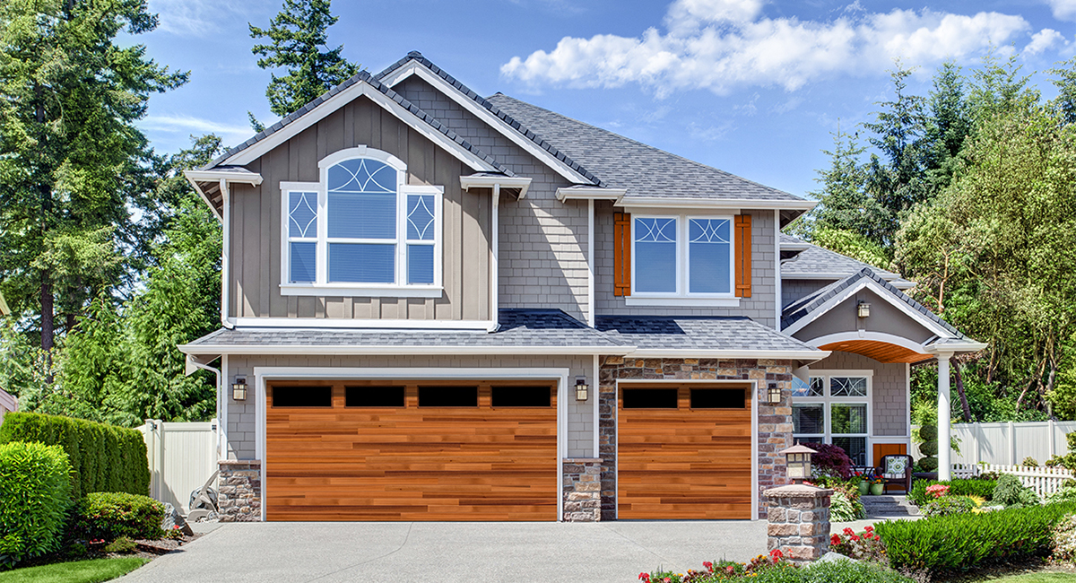 Flush Panel | Cedar Plank Wood Grain Impressions finish | Clear Long windows