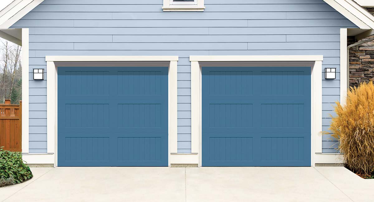 designer steel garage door blue