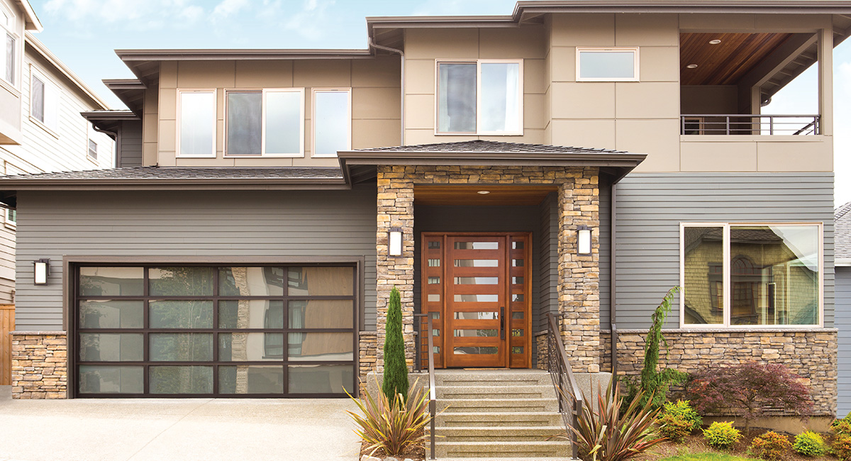 Bronze Powder Coated | Satin Etched Glass Garage Door