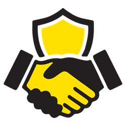 trusted hands icon in yellow and black 