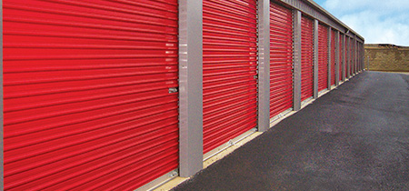 red rolling self storage door
