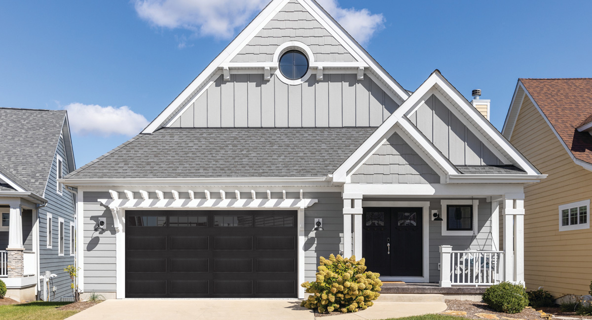 black classic steel garage door