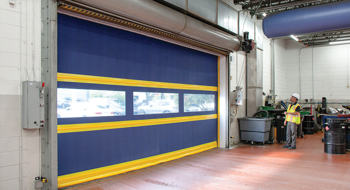 blue high speed fabric door inside