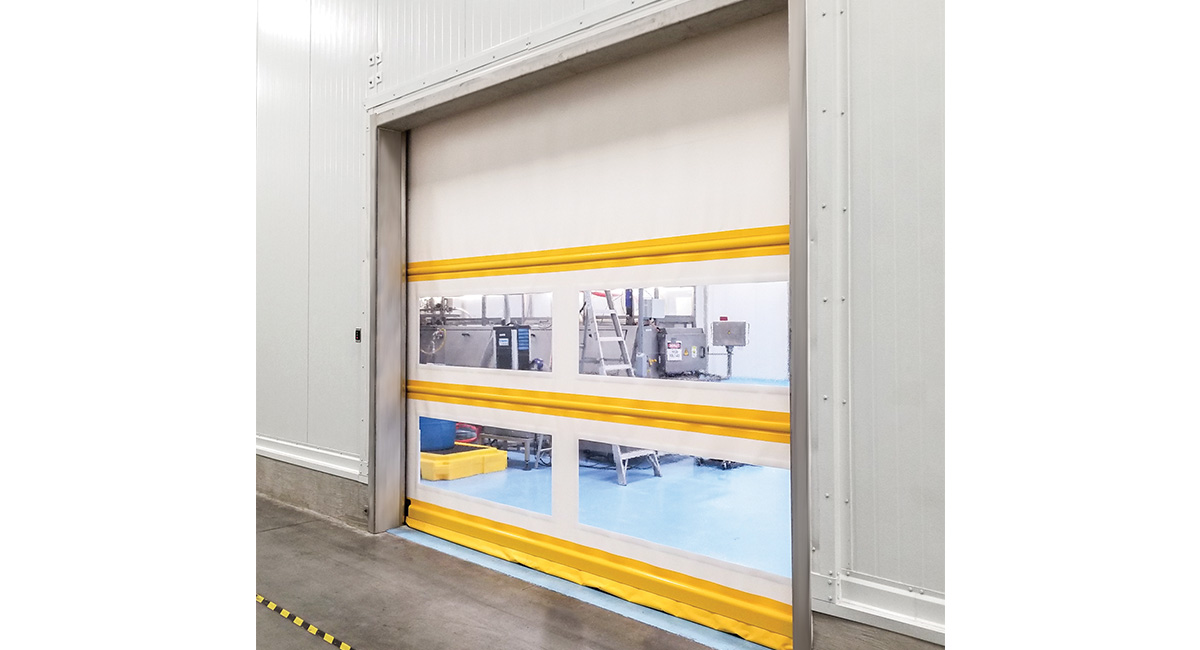 white commercial fabric door with windows