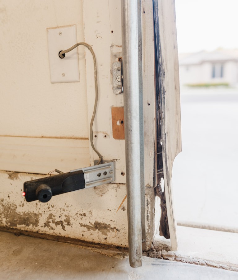 closeup of garage door track