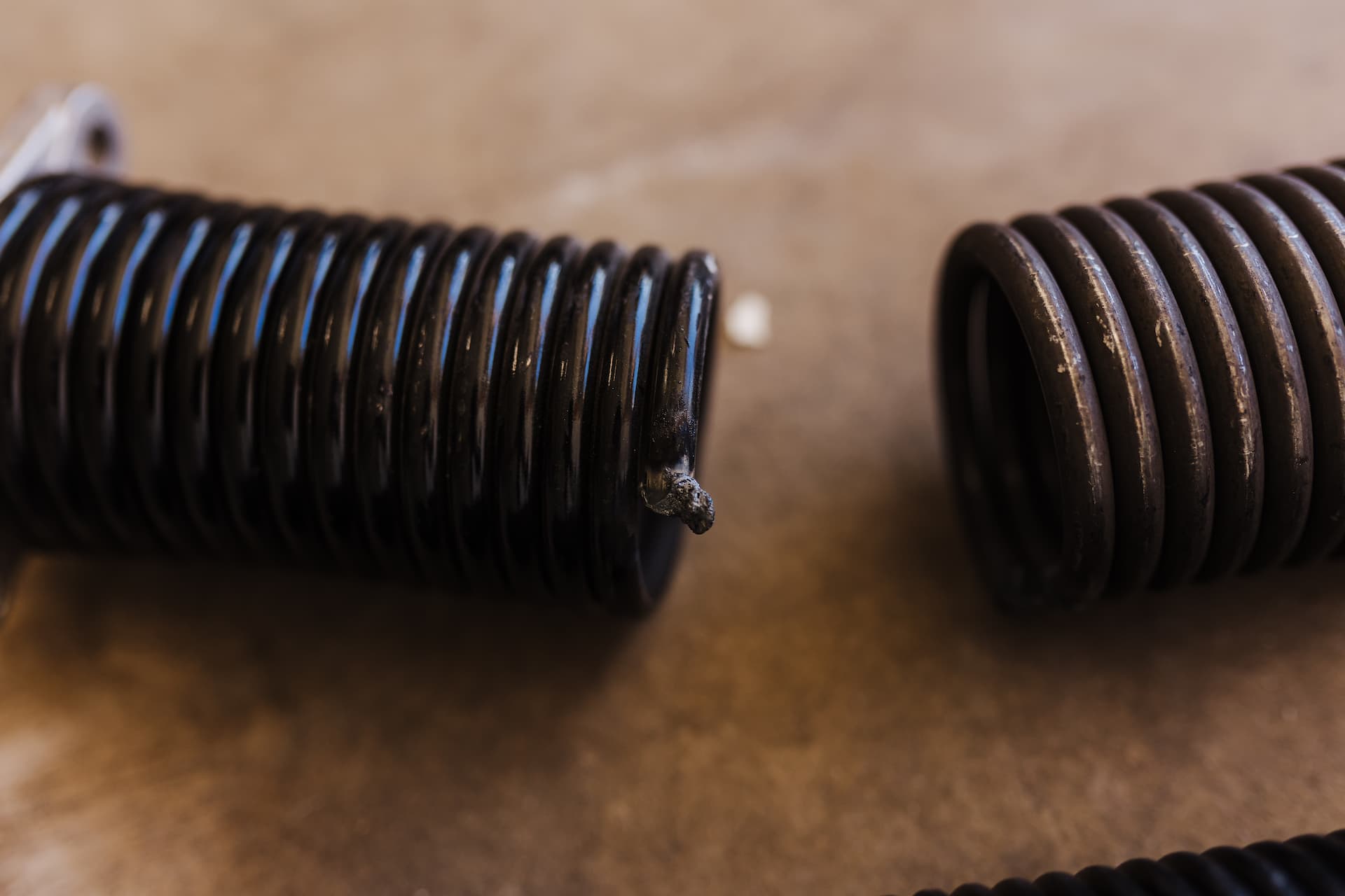 closeup of garage door springs