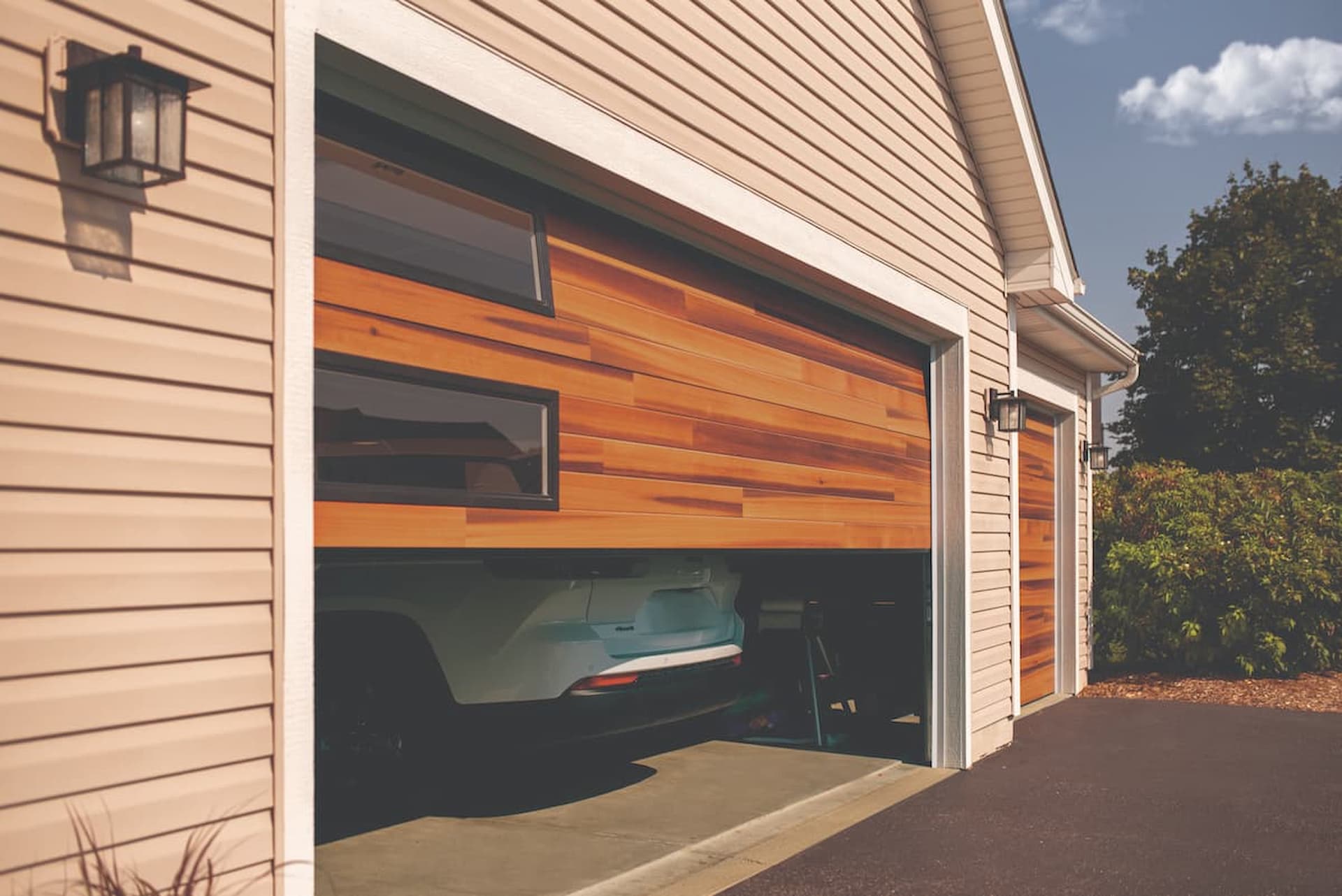 Wayne Dalton 8300AG Cedar Plank Vertical Clear IV garage door interior view