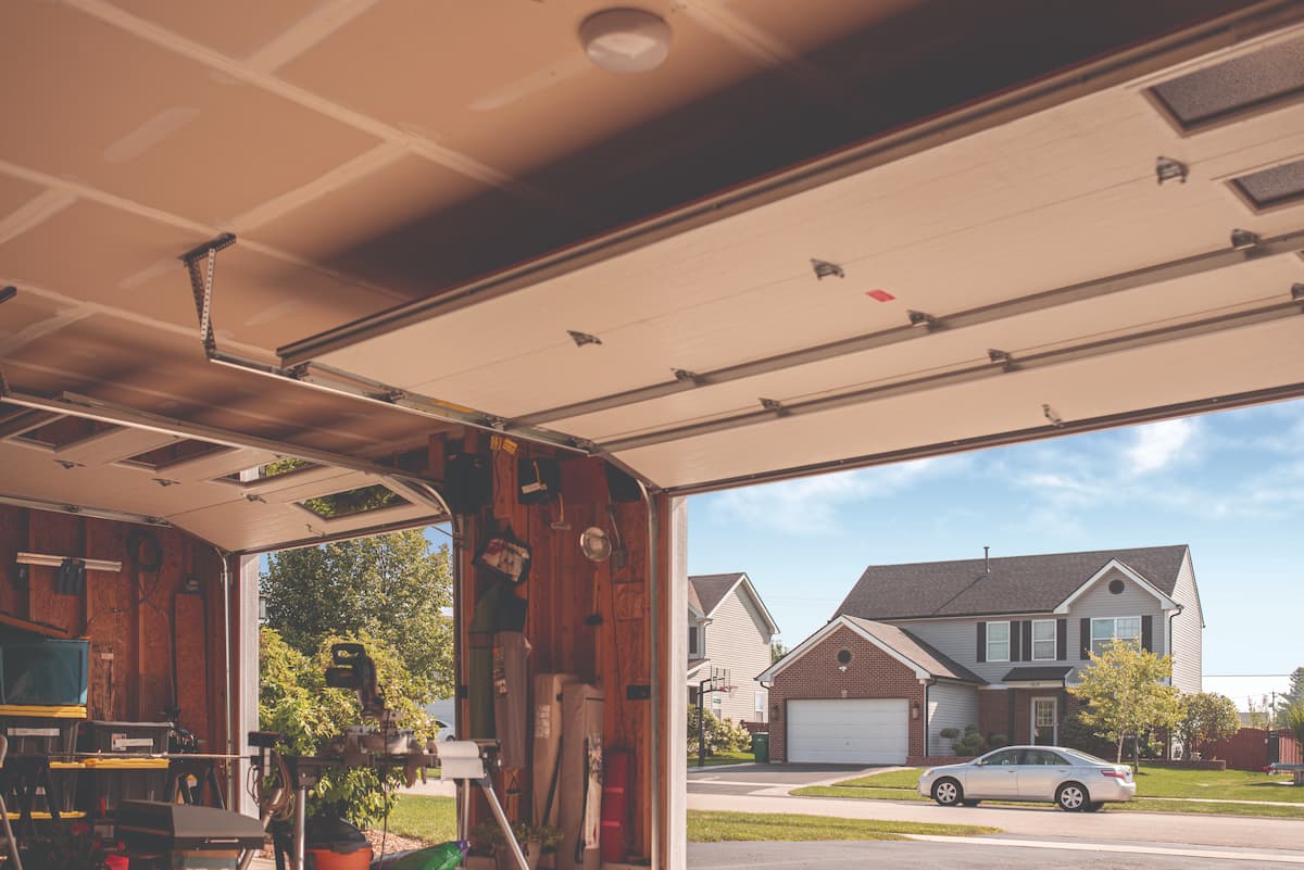Wayne Dalton 8300AG Cedar Plank Vertical Clear IV garage door interior view