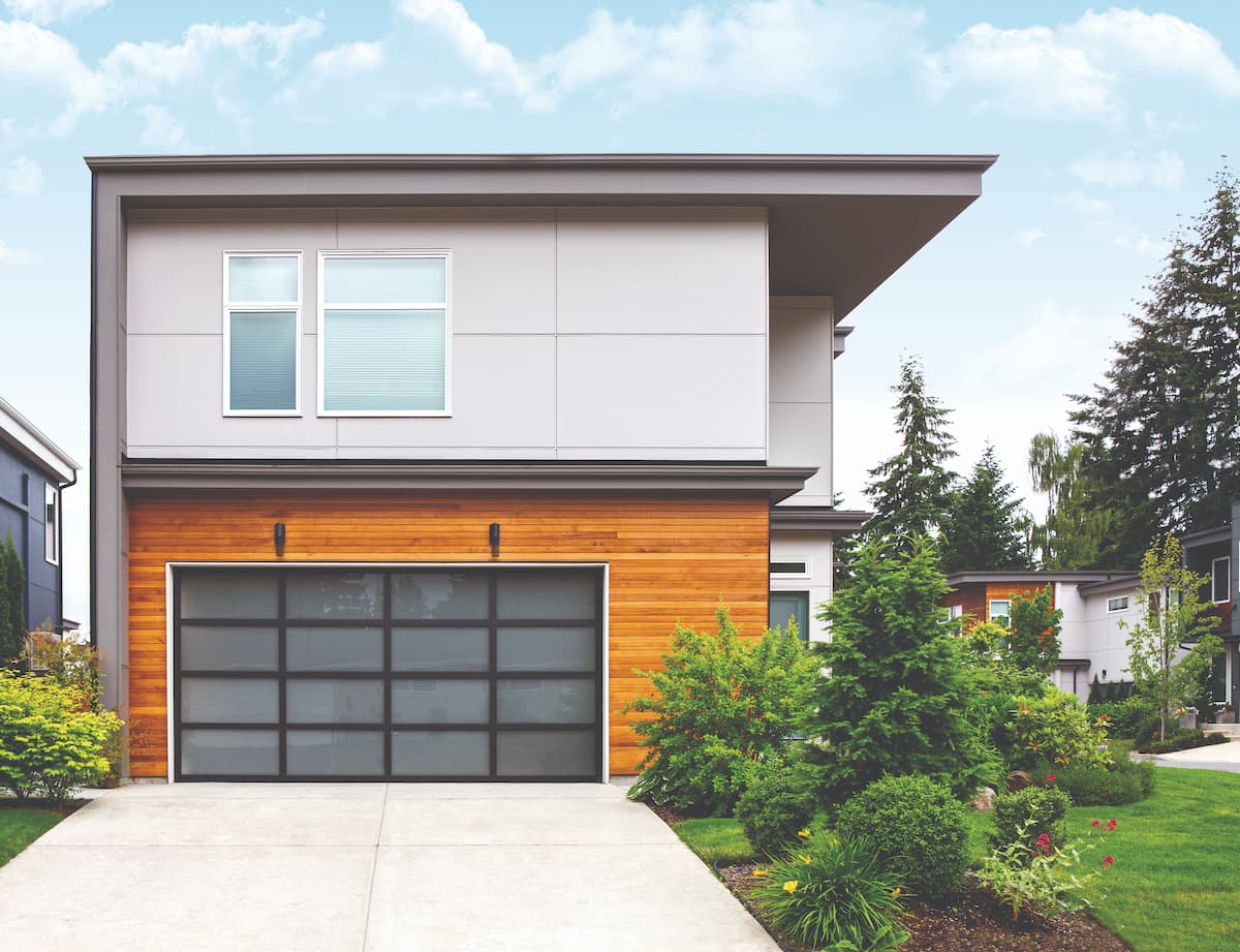 Wayne Dalton 8800 Black-Anod-Satin Etched glass aluminum garage door