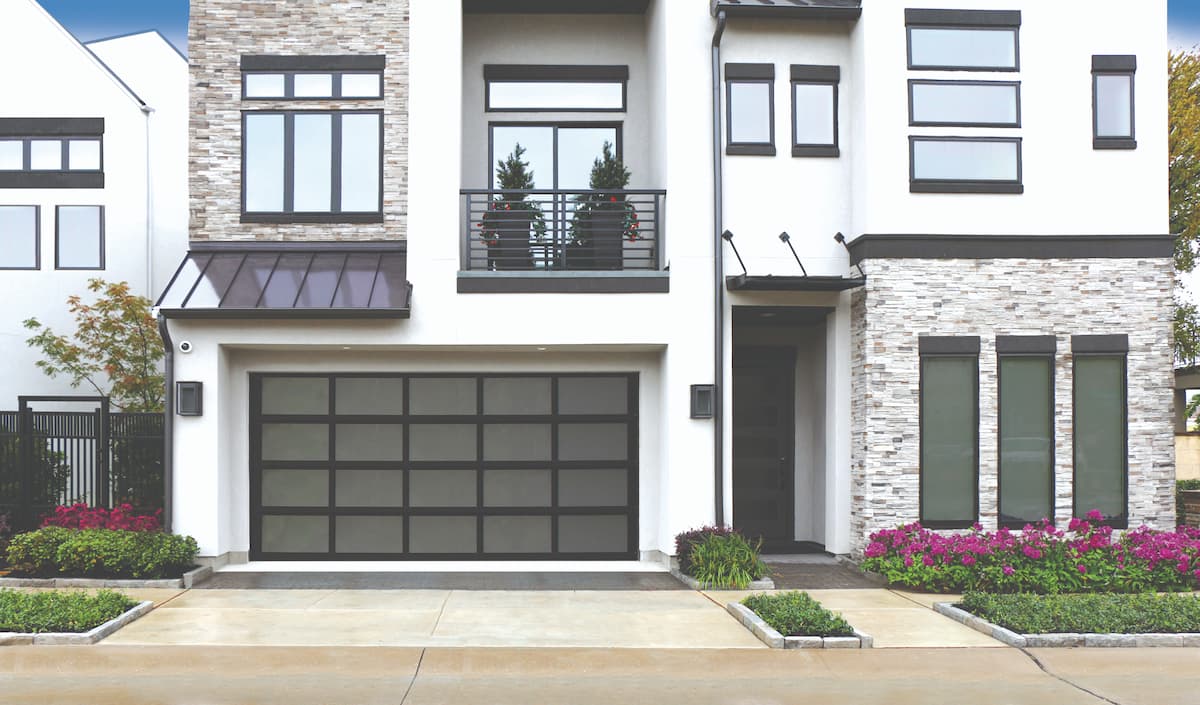 Wayne Dalton 8855 Contemporary Aluminum-Black glass aluminum garage door