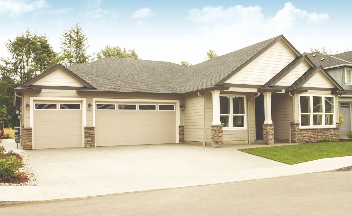 Wayne Dalton 9100-9605 Vertical Long Almond Clear garage doors