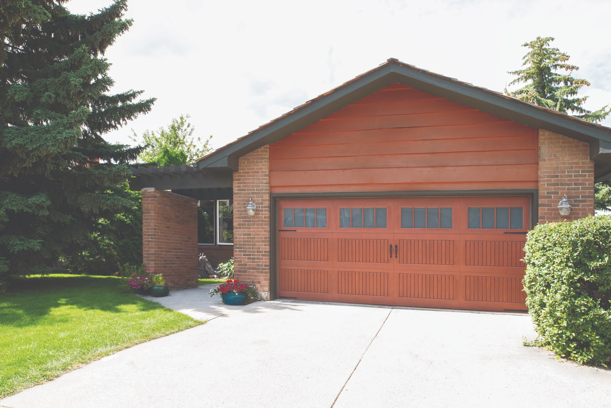 Wayne Dalton 8680 sonoma cherry designer fiberglass wood pattern garage door