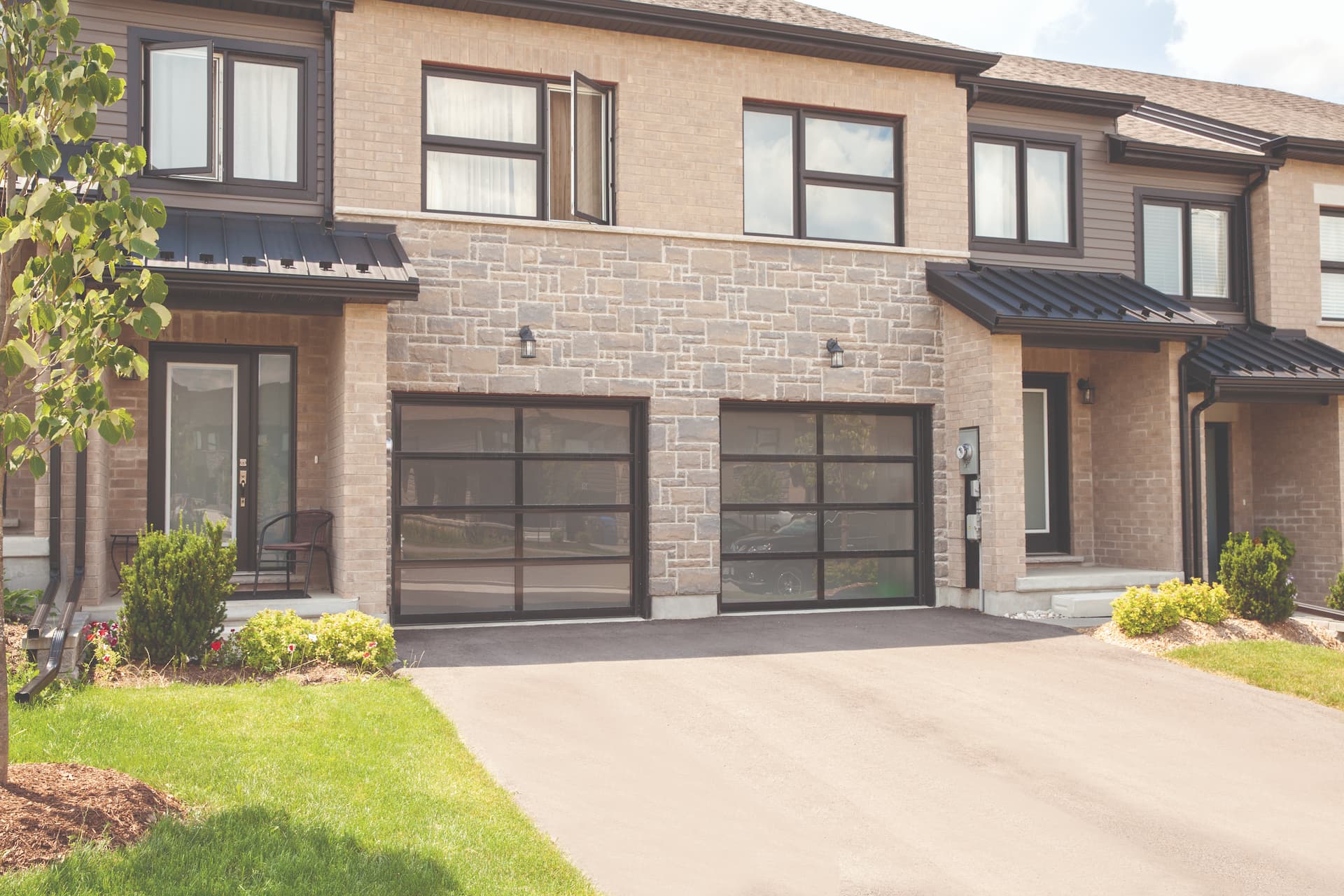 Wayne Dalton 8850 Black PC Satin Etch glass garage doors